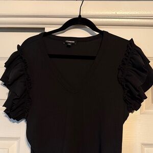 Express Elegant Black Ruffle Sleeve Bodysuit